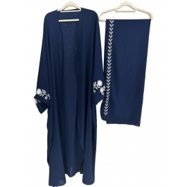 1pc Middle Eastern-Inspired Embroidered Scarf-Style Abaya Cardigan for Women - Solid Color Long Sleeve Loose Fit Breathable All-Season Versatile Muslim Bayan Elbiseleri