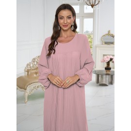 1pc Elegant holiday fashion versatile loose pleated rear zipper solid color suitable for daily wear comfortable casual loose comfortable Women's abaya dress.abayas for women muslim long sleeve dresses for women long frocks for women