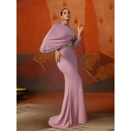 Women's Elegant Formal Evening gown - Long Formal Party Dress in Lavender Pink, A-Line Silhouette with flared Hem, Perfect for Weddings, Galas, Proms - Luxury Evening Wear for Women