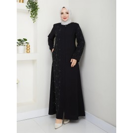 Middle Eastern Muslim Solid Color Elegant Rhinestone Abaya 8325