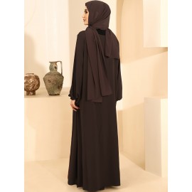 1pc Women'S Elegant Abaya Dress - Loose Fit Solid Color Muslim Prayer Dress with Belt, Lightweight Breathable Fabric for Spring Summer Fall, Casual & Formal Wear, Modest Muslim Women'S Clothing