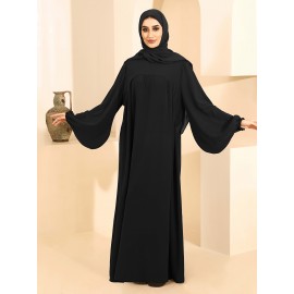 1pc Women'S Elegant Abaya Dress - Loose Fit Solid Color Muslim Prayer Dress with Belt, Lightweight Breathable Fabric for Spring Summer Fall, Casual & Formal Wear, Modest Muslim Women'S Clothing