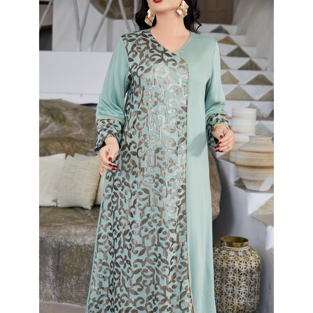 Directional Heavy Industrial Beaded Embroidery Arabic Women's Elegant Dress JALABIA V-Neck Black Creative Asymmetrical Splicing Latest Design Saudi National Day Gown