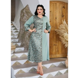 Directional Heavy Industrial Beaded Embroidery Arabic Women's Elegant Dress JALABIA V-Neck Black Creative Asymmetrical Splicing Latest Design Saudi National Day Gown