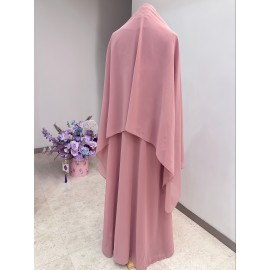 Middle Eastern Muslim Fashion Long Sleeve Embroidered Contrast Lace Patchwork Abaya Dress and Hijab Three-Piece Set