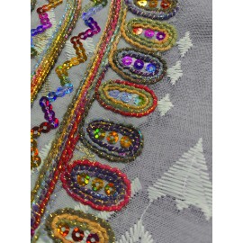 Elegant Floral Sequin Embroidered Long Sleeve Dress - Traditional Middle Eastern Style, Polyester Lined, All-Season Wear