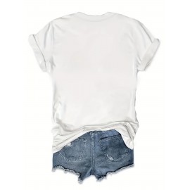 Women's Empowerment Spanish Letter Print T-Shirt - Short Sleeve Crew Neck Casual Top with Bold 