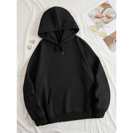 Women's Black Casual Hooded Sweatshirt with 