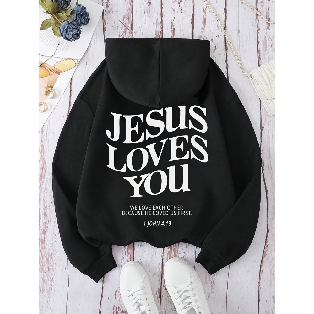 Women's Black Casual Hooded Sweatshirt with 