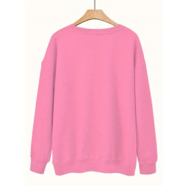 Women'S Plus Size Cartoon Squirrel Graphic Sweatshirt - Casual Long Sleeve Crew Neck, Machine Washable Polyester, Fall/Winter Sportswear with Funny Squirrel Applique Design