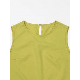 Vacation-Style Solid Color Sleeveless Women's Casual Pants Set