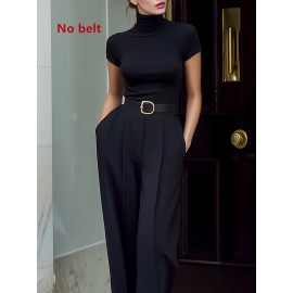 Timeless Turtleneck Top & High-Waisted Trousers Set(No belt)